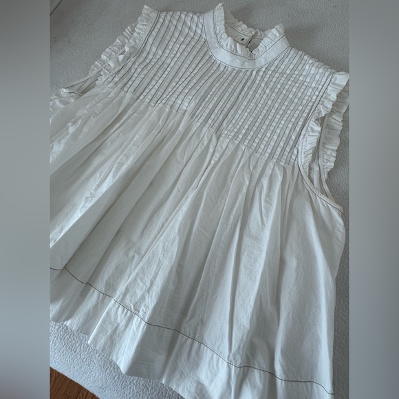 GANNI white pintucked ruffle neck babydoll 100% cotton blouse size 40 US 8/10 - Picture 4 of 13